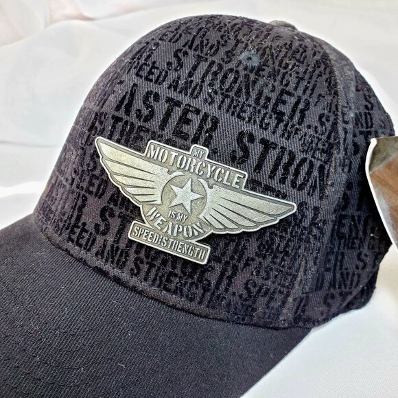 Black Flexfit Cap "My Motorcycle Is My Weapon" Hat S/M Speed And Strength NWT - Picture 2 of 9